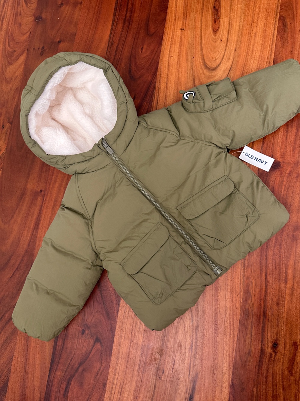 Old Navy Fleece Lined Hooded Puffer Jacket in Olive